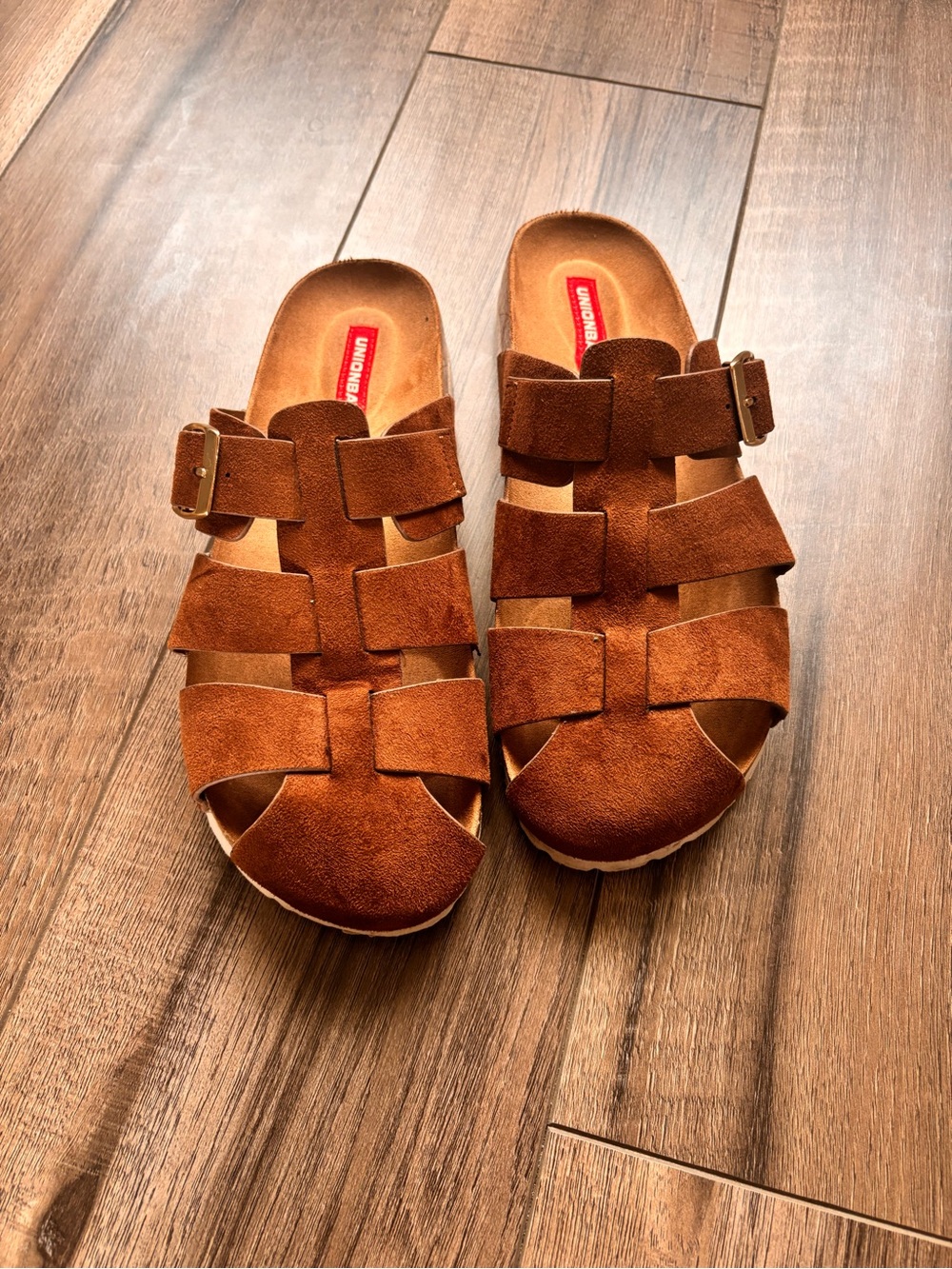 UNIONBAY Women's Brown Suede Buckle Slide Sandals clogs
